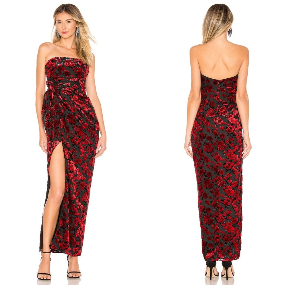 Lovers + Friends Dress Womens Small Floral‎ Velvet Burnout Strapless Maxi Gown